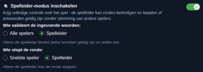 Instelling: gastheermodus van het spel