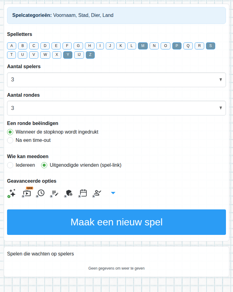 Formulier voor het maken van een spel