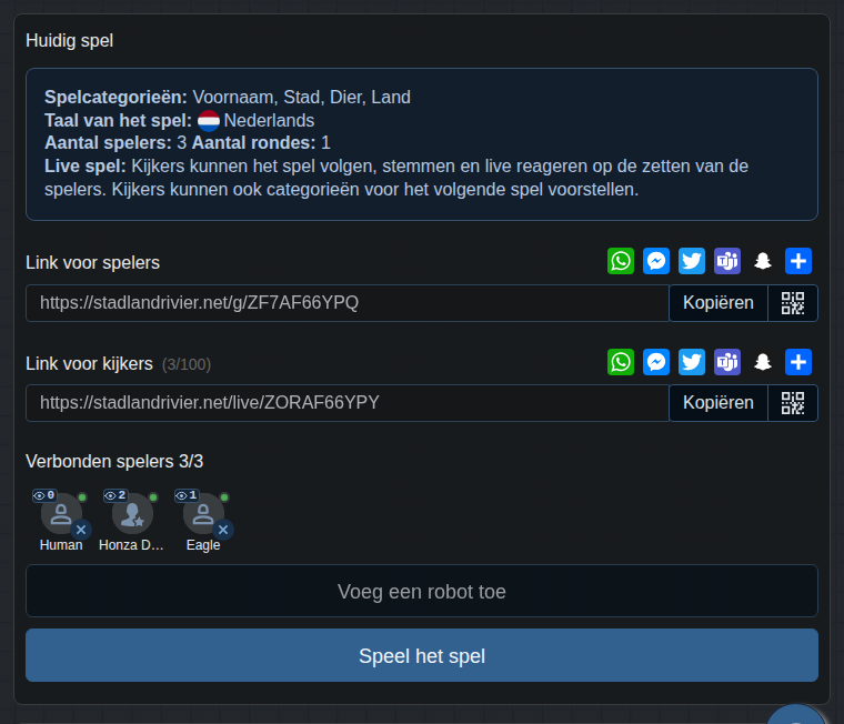 Lobby met de link voor het publiek