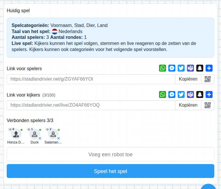 Lobby met de link voor het publiek